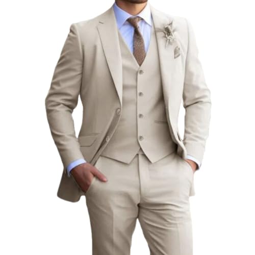 MANYUBEI Traje De 3 Piezas para Hombre, Esmoquin Ajustado, Chaqueta De Talla Grande con 2 Botones Vestido De Cena para Novio De Boda Chaqueta Informal De Negocios, Chaleco Y Pantalones,3XL,Beige