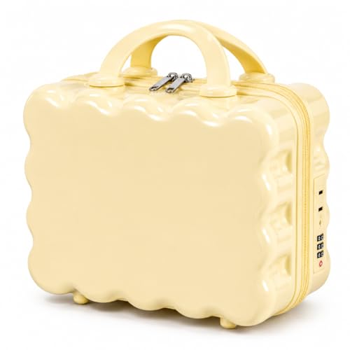 Image of Travel Makeup Case with Lock & Luggage Strap, ABS Hard Shell Cosmetic Vanity Case, Portable Makeup Organizer for Women, Beauty Storage Box for Makeup, Skincare & Toiletries (Cream Yellow, MODEL1)