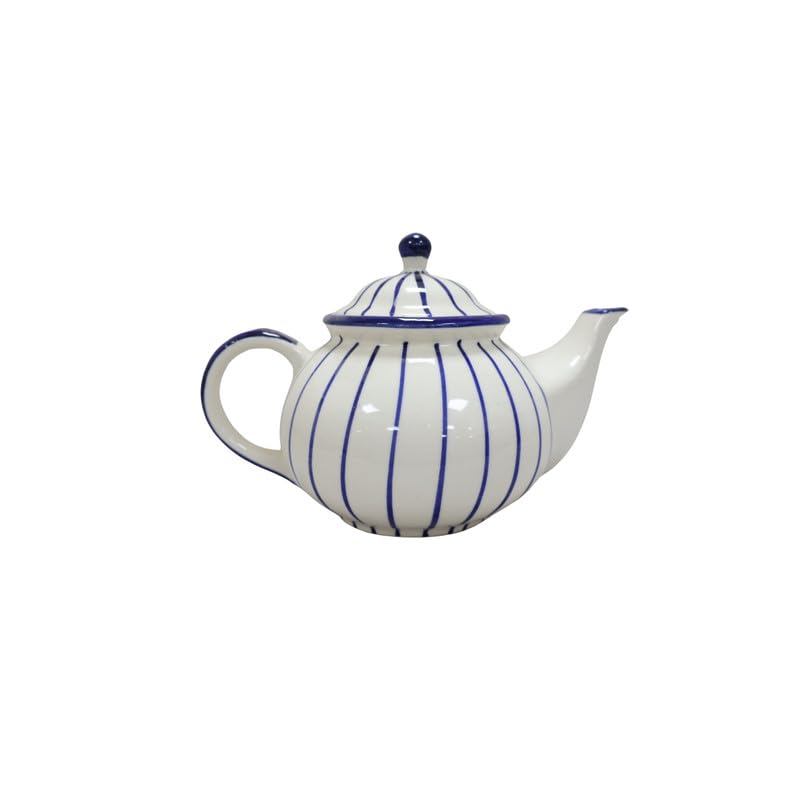 Khurja Pottery Handmade Ceramic Round Tea Pot-1000ml|Prefect for Serving Hot Soups Herbal Coffee Milk Teapot Sauce Boat Daily Use Home Kitchen Dining Table Decor Return Gift Items