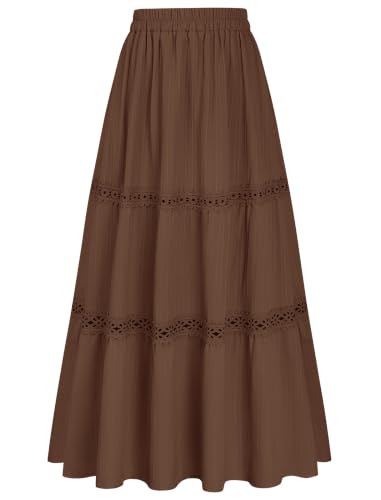 HUSAKRY HUSKARY Women's Maxi Skirts 2026 High Waisted Boho Tiered Crochet Skirt