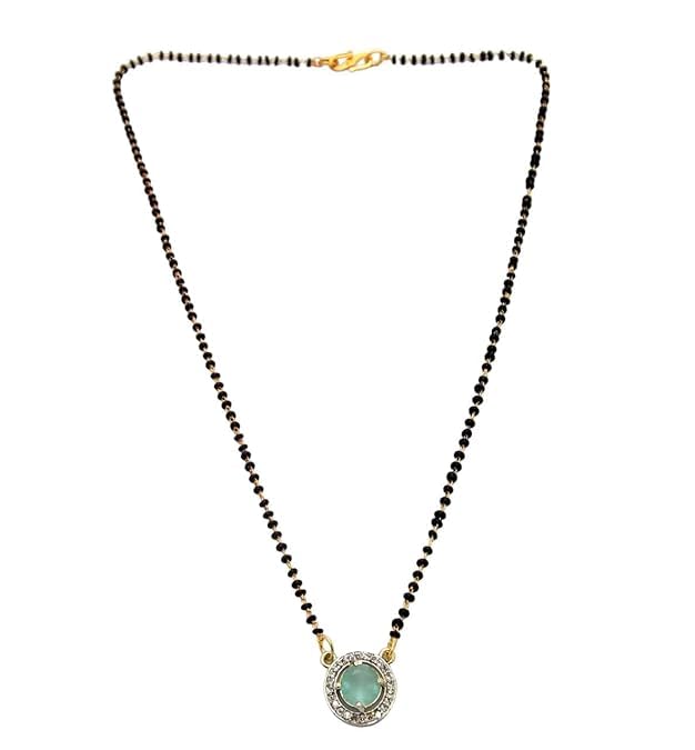 AAIKU American Diamond Round Pendant Green Color Stone & Black Beads Chain Short Mangalsutra for Women 18 Inch (B0CY5KZTPB) Amazon Price History, Amazon Price Tracker