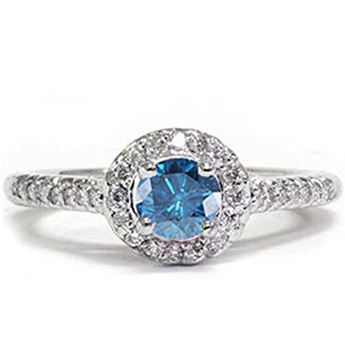 Pompeii 5/8ct Blue Diamond Pave Halo Ring 14K White Gold2
