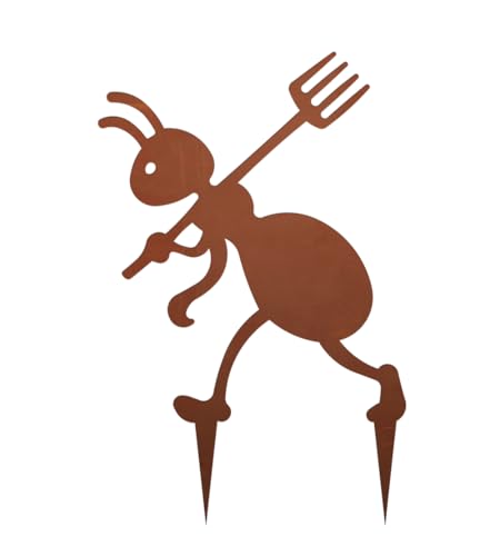 Gartenstecker Ameise mit Rechen 25x17 cm im Rost Design - Beetstecker...