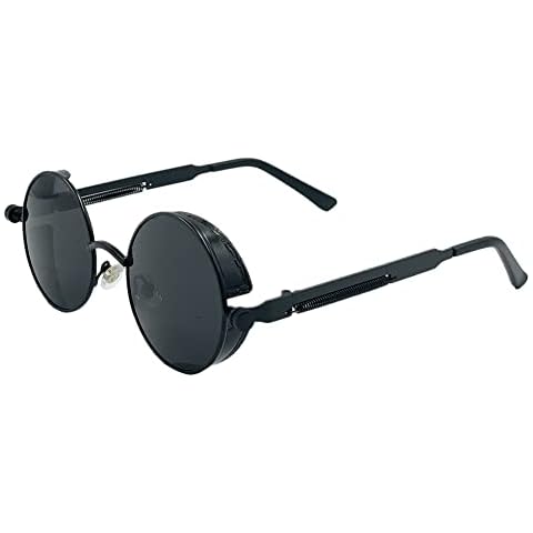 SEIUKS Round Sunglasses for Men Women Vintage Retro Eyewear Metal Frame Eyewear UV400 Protection Black gray Cover