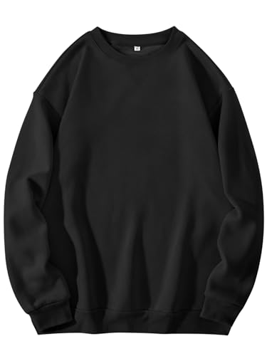 PLEPAN Men's Casual Crewneck Sweatshirts Long Sleeves Soft Basic Midweight Cotton Sweatshirt Fleece Pullover Winter Black Large