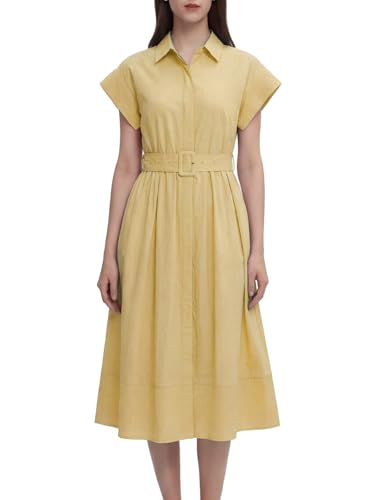 Image of EZAPINE Womens Summer Shirt Dress Casual Button Down Long Dress with Belt