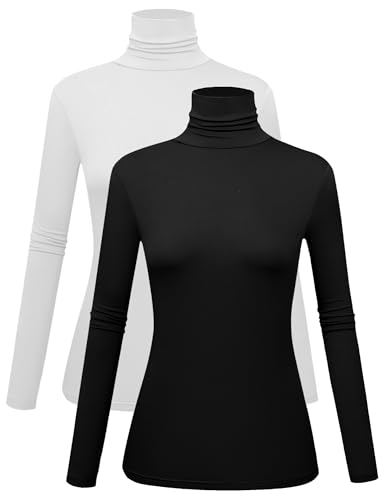 Image of Kindcall Turtle Necks for Womens Black Long Sleeve Shirt Thermal Mock Turtleneck for Women Fall Fashion 2023 (Black+White Medium)