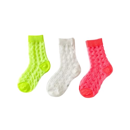 Kids Socks Ribbed Cuffs Crew Socks Mid-Calf Solid Grid Knit Cotton Fashion Casual Socks for Kids 3 Pairs