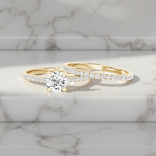 JEWELS FORUM 0.86 Carat Lab Grown Diamond Bridal Ring Set for Women 14k Gold Engagement Ring Stackable Eternity Bands IGI Certified 0.50ct Solitaire Diamond Anniversary Wedding Jewelry4