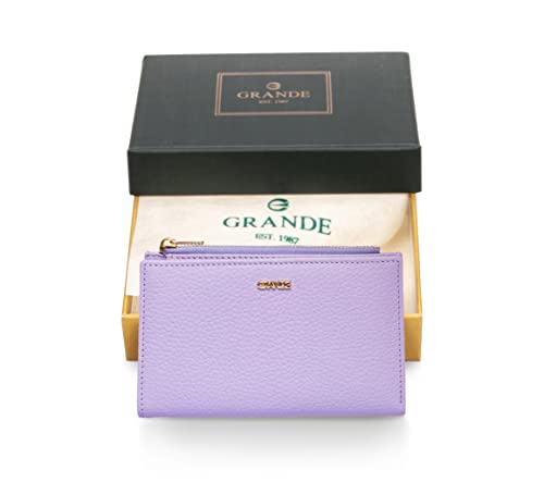grande 2804 Genuine Leather Medium Bifold Wallet For Women Minimalist Wallet Ladies Zippered Mini Purse Small Card Holder (Lilac)3