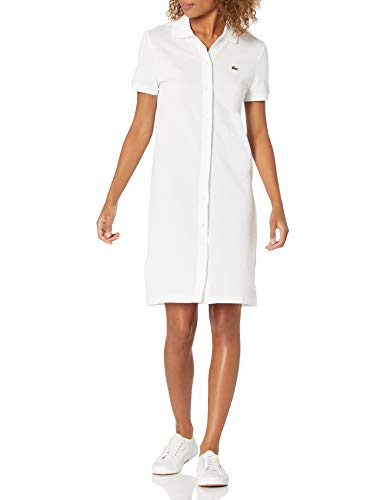 Lacoste Women's Short Sleeve Buttondown Pique Polo Dress, White, 2