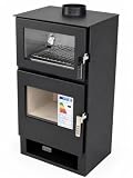 Verso F stufa a legna con forno in acciaio inox 9 kW, 81,2% di alta efficienza, cottura e riscaldamento, forno in ossido con termometro, piastra in acciaio (non ghisa), scarico fumo da 150 mm