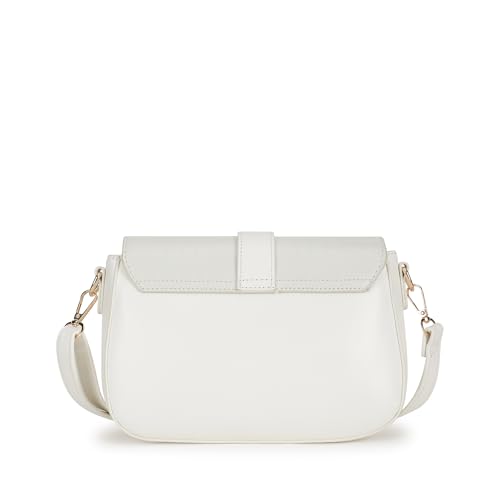 Image of BuckleUp White Sling | Faux-Leather Women's bag | Sling with Croco-Textured Flap & Buckle Closure