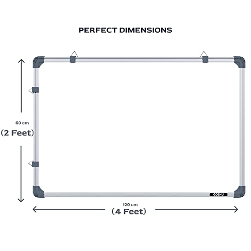 Image of GOSHU Non Magnetic 2 feet x4 feet Double Sided White Board and Chalk Board Both Side Writing Boards Includes Non-Magnetic Duster, One Black Ink Marker and 30cm Scale (2x4 feet, Pack of 4 Items)