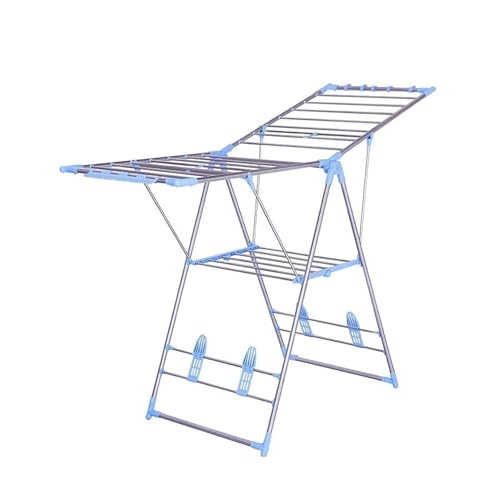 Tendedero plegable de acero inoxidable con alas ajustables, diseño multifuncional con almacenamiento de zapatos y accesorios