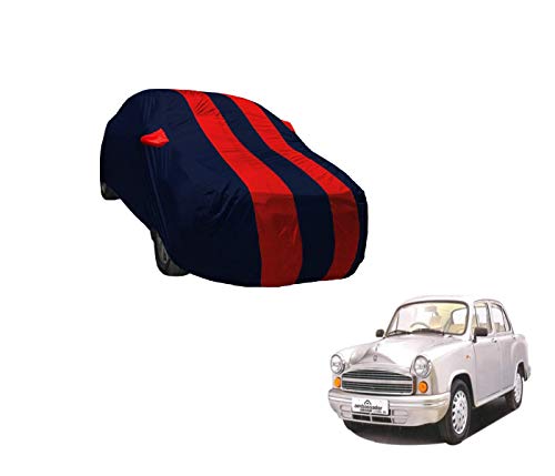 Image of Auto Hub Car Cover Compatible with Hindustan Ambassador with Weather Proof, Mirror Pocket, Triple Stitched, Ambassador Car Cover- Navy-Red