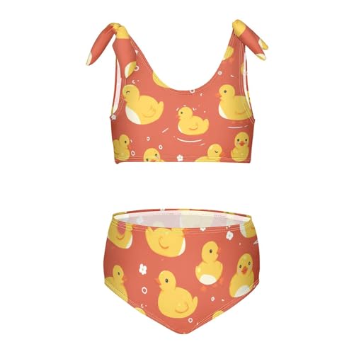 KLL Children Cute Yellow Rubber Ducks Girls' 2 Piece Bikini Sets Scoop Neck Swimming Swimwear Swimwear