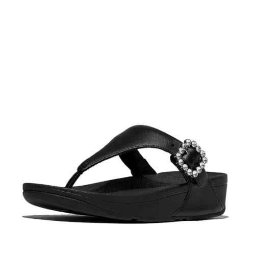 Image of FitFlop Womens LULU Crystal Buckle Toe-Post Sandals with Microwobbleboard Technology, Microfiber Toe Post, Slip Resistant Rubber Outsole, Cushioned Arch Support for All Day Comfort
