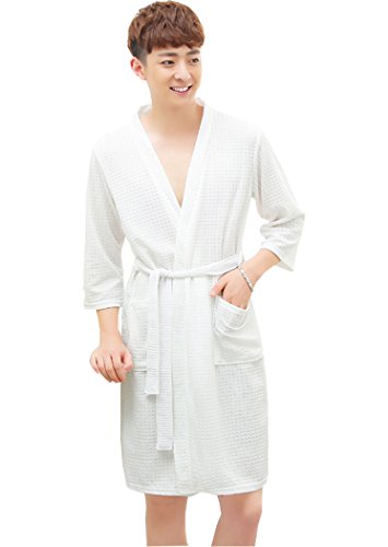 OKSakady Hommes et Femmes Coton Gaufre Kimono Peignoir De Bain Robe De Spa,XXXL (suggérer 80-95kg),Blanc