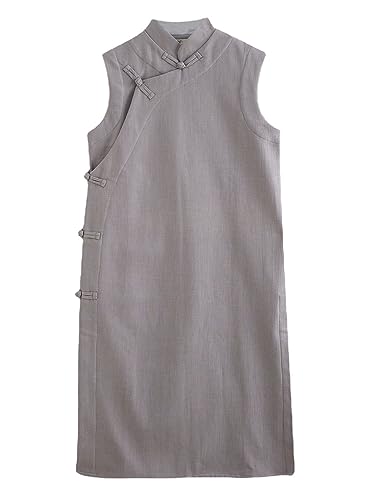 Ystylee Men Fleece Lined Long Vest Warm Chinese Traditional Cheongsam Collar Sleeveless Jacket Outerwear