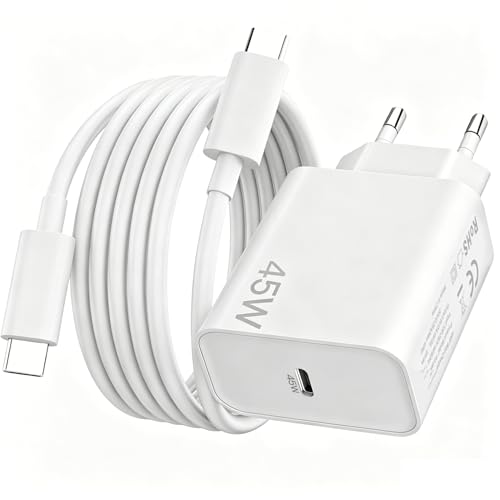 45W Cargador Carga Rapida para iPhone 17 15 16/17 Pro/17 Pro Max/Air/17e/16e/16 Pro/15 Pro MAX/i Pad A16 A17/10/Pro/Air/Mini Enchufe Cargador Rapido Tipo C con 2M Cable,Adaptador de Corriente USB C