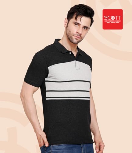 Image of Scott International Men's Rich Cotton Regular Fit Striper Polo T-Shirt |