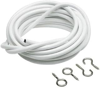 White Expanding Curtain Wire Window Cord Expandable with Free Hooks & Fish Eyes 60"