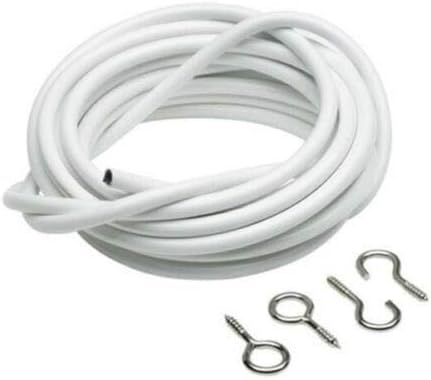 White Expanding Curtain Wire Window Cord Expandable with Free Hooks & Fish Eyes 60"