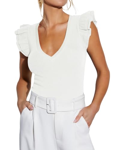 Ezbelle Women's Summer Sleeveless Tops V Neck Ruffle...