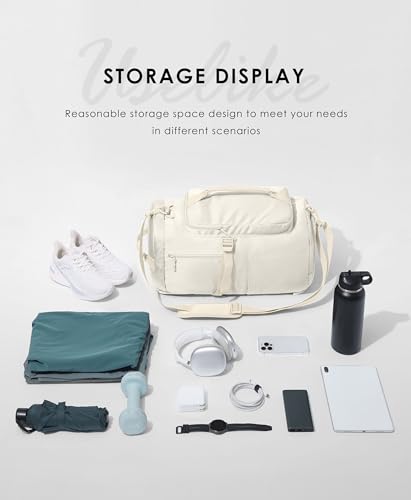 Image of Gym Bag for Women with Shoe Compartment and Wet Pocket Convertible Gym Backpack workout Duffel Bag Multiple Pockets 30L, Cream, 30L