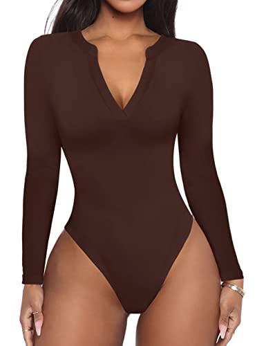 REORIA Damen Casual Sexy V-Ausschnitt Taillierte Langarm-T-Shirts Arbeit...