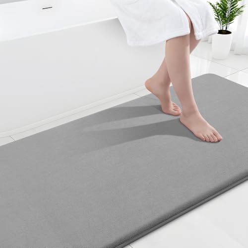 Image of Smiry Memory Foam Bath Mat 47x24, Extra Soft and Absorbent Bathroom Mats, Non Slip Washable Carpet for Floor, Shower and Tub, Grey