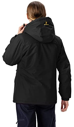 YSENTO Damen Winterjacke Wasserdicht Skijacke Outdoor Softshelljacke Warm Fleecejacke Funktionsjacke mit Abnehmbarer Kapuze(Schwarz,M)