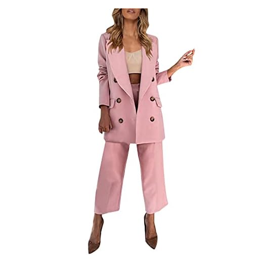 YTZL Byxdress dam affärsset byxor dam elegant good slim fit blazer långblazer med kostymbyxor arbetskläder lång kavaj byxor långärmad kostymjacka 2 tallrikar kostym set, ROSA, M