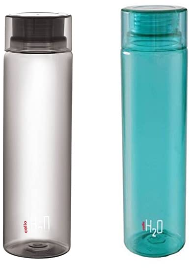 Cello H2O Unbreakable Bottle, 1 Litre, Black & H2O Plastic Unbreakable Bottle, 1 Litre, Green Combo