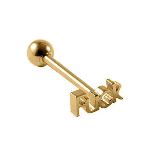 BlackAmazement Piercing de langue en acier inoxydable 316L avec inscription « F-U-C-K » - Argenté/doré - Pour homme et femme, 5 mm, Acier inoxydable