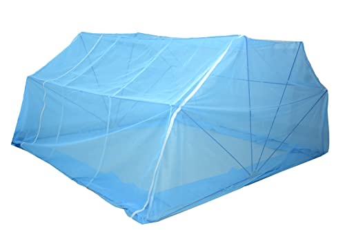 Image of Elegant Premium Cotton Mosquito Net for Qween Size Bed(5x6 Feet Blue) | Foldable Machhardani with High-Density Mesh & Washable