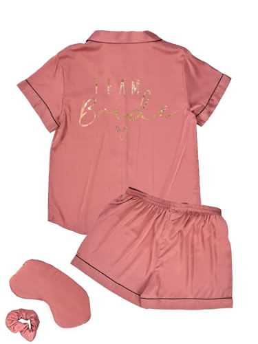 Image of MI X TEE 4Pcs Bride Pajama Summer Silk Pajamas for Team Bride Short Sleeve Shorts PJS Matching Pajamas with Bridesmaid