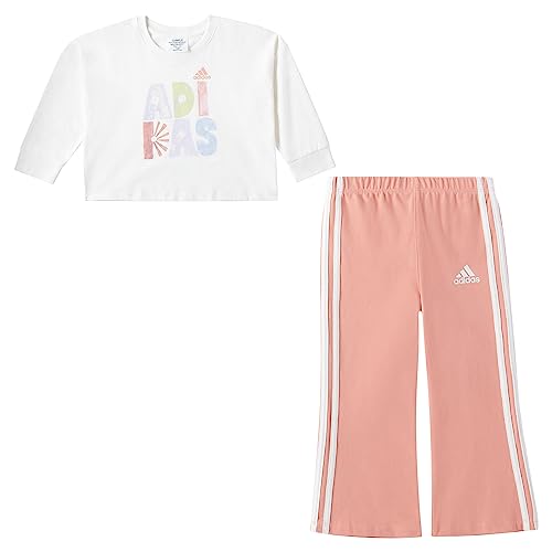 Image of adidas Baby Girls' 2-piece Long Sleeve Graphic Tee & Flare Pant Set
