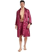 MAGE MALE Men's Summer Luxurious Kimono Soft Satin Robe with Shorts Nightgown Long-Sleeve Pajamas...