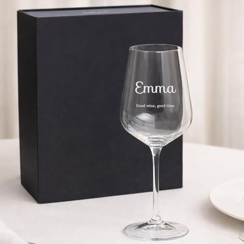Wanapix | Taça de Vinho Personalizada | Estojo de Presente Incluído | Taça de Cristal Gravada para Vinho | Com Nome ou Texto | Taça de Cristal | Apenas Texto