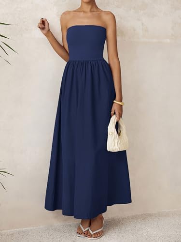 Image of PRETTYGARDEN Women 2026 Summer Elegant Strapless Maxi Dress Tube Top Dress A Line Flowy Long Wedding Party Cocktail Dresses