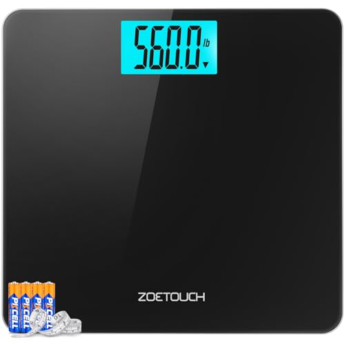 ZOETOUCH 560lbs Bathroom Scale for Body Weight Over 500 lbs, Accurate Digital Weighing Machine with Wide Platform 12.2' x 12.9', Large Backlit LCD Display,High Capacity for Heavy Duty Seniors