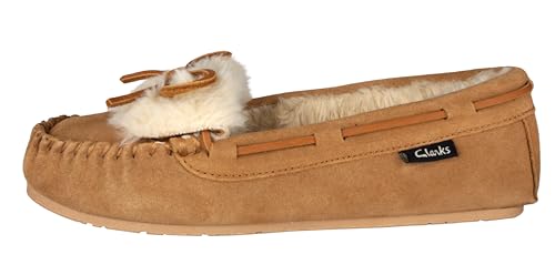 Clarks Holly Folded Tongue Moccasin Slipper Indoor Outdoor House Slippers Cinnamon