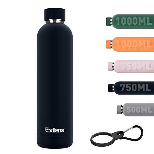 Exllena Insulated Black Water Bottles 1l with Clip, Double Wall Vacuum Drinks Bottle Keeps Drinks Cold 24 Hrs/Hot 12 Hrs, Stainless Steel Water Bottle BPA Free Exllena Insulated Black Water Bottles 1l with Clip, Double Wall Vacuum Drinks Bottle Keeps Drinks Cold 24 Hrs/Hot 12 Hrs, Stainless Steel Water Bottle BPA Free