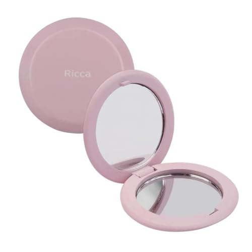 Espelho de Bolsa Dobrável Dupla Face com Aumento 2x Prático, Leve e Colorido para Maquiagem Rosa Para Bolsa