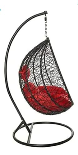 Image of Single Seater Swing Chair with Stand and Cushion Hammock Swing for Adult Outdoor Indoor Garden Living Room Balcony Hanging Chair (Black Orange)