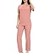 Scrubs for Women Set Classic Solid Color Sets Stretch V Neck Short Sleeve Scrub Tops Elastic Waist Pants with Pockets