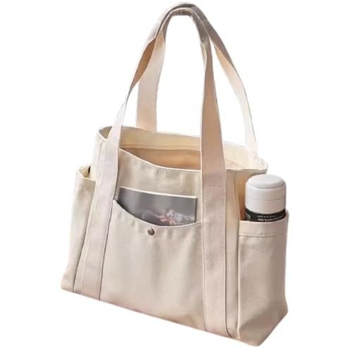 Bolsa de Lona Feminina Grande de Ombro Forrada Faculdade Passeio e Trabalho (Branca)