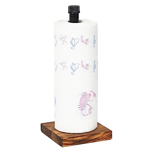 Rustic Industrial Iron Pipe Design Paper Towel Holder with Solid Wood Base Farmhouse Paper Towel...